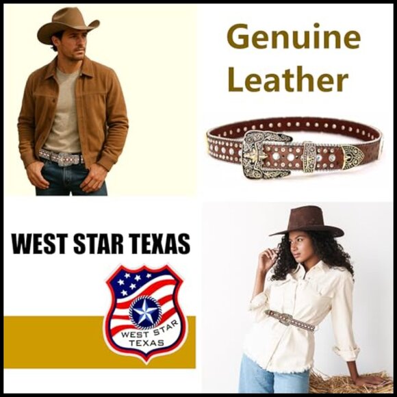 Genuine Leather Rhinestone Belt Western Style with Crystal Studs main image 5